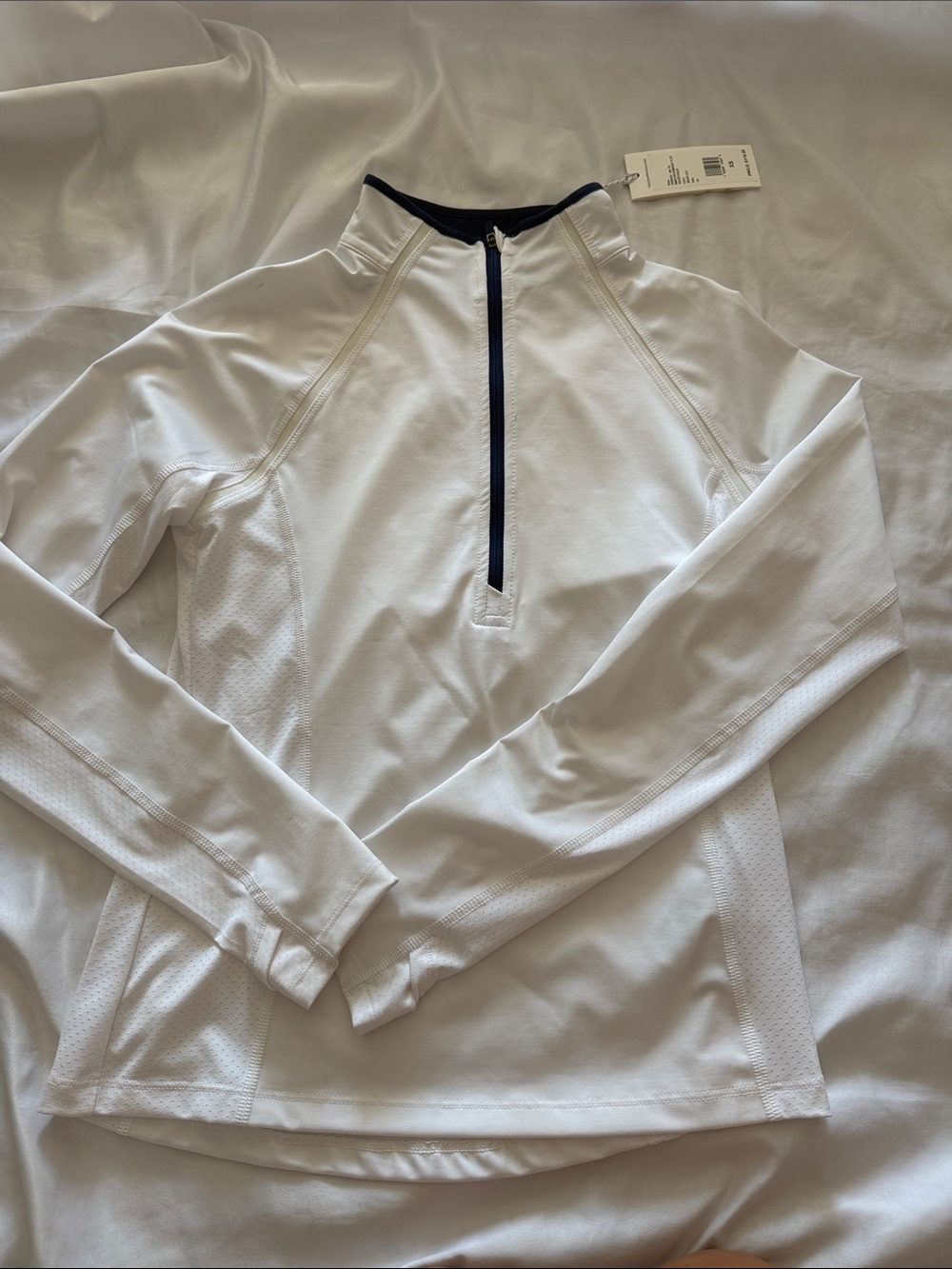 Vineyard Vines White Half-Zip Pullover with Navy Trim